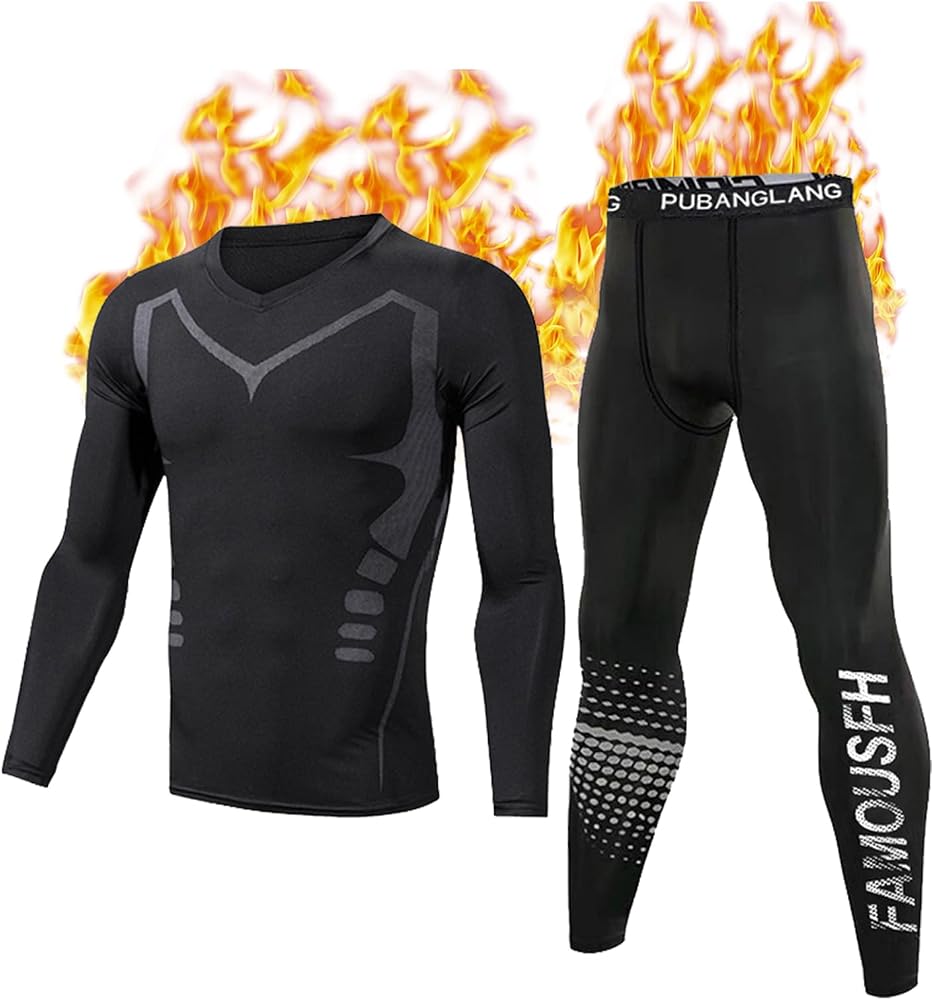 Casey Kevin Ensemble Sous-Vêtements Thermiques Homme - Respirant Manches Longues Chaud Haut & Pantalon Automne Hiver