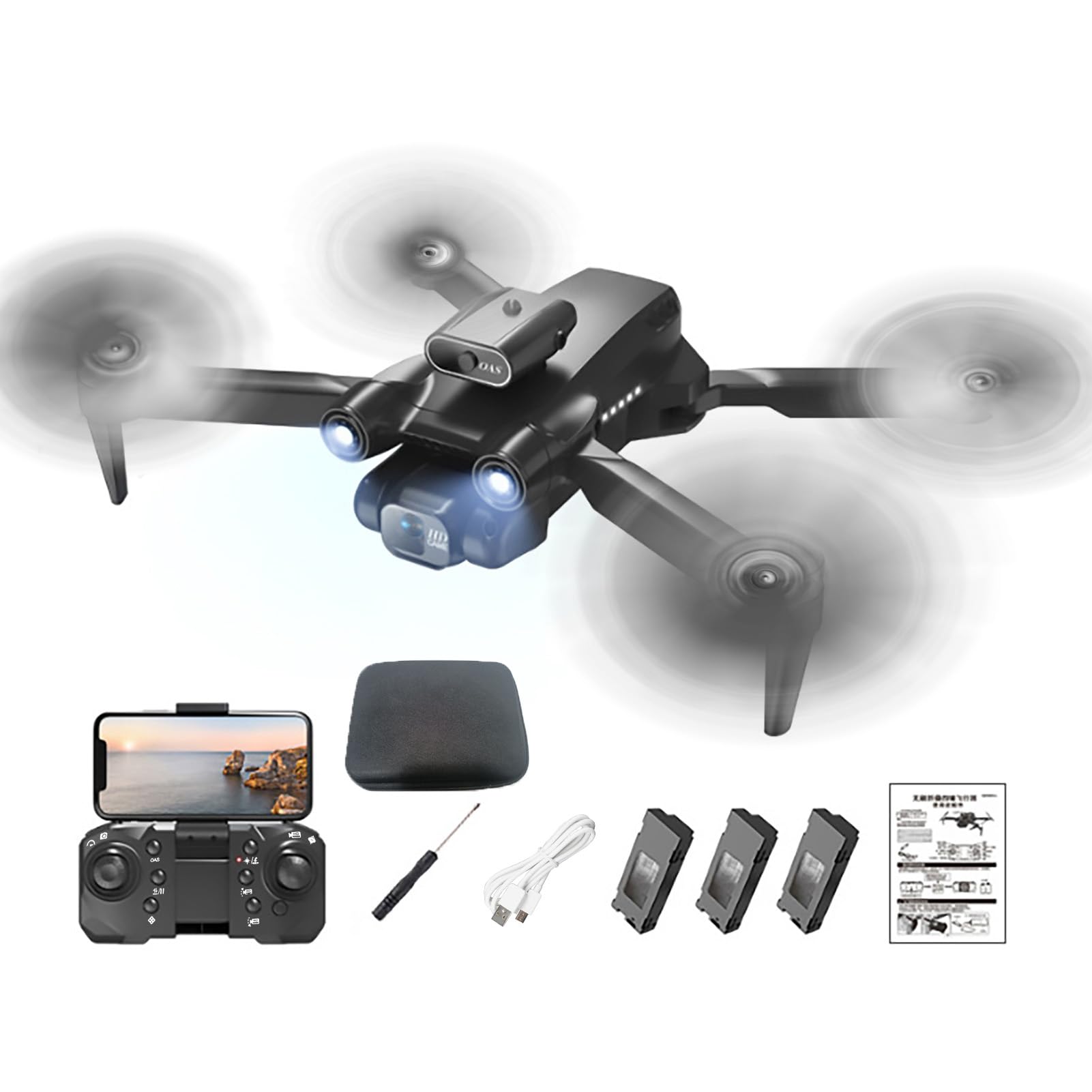 Drohne mit Kamera 4K, Mini Drohne Quadrocopter Kampfdrohne mit 2,4G Kanal-Gyroskop, Anfänger RC Quadcopter Drohne für Kinder, 360-Grad-Hindernisvermeidung, Klappbar, Vierachsig (Schwarz)