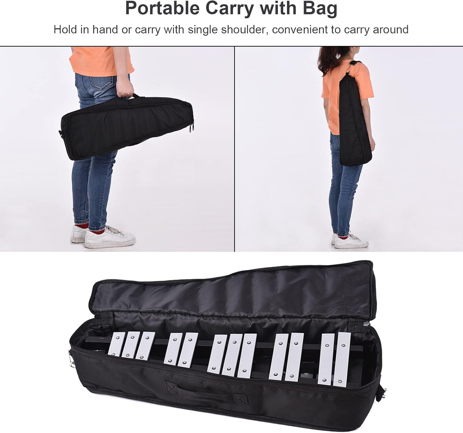 Foldable 30 Note Glockenspiel Xylophone Wooden Frame Aluminum Bars Educational Percussion Musical Instrument Professional Percussion Instrument Set for Adults & Students