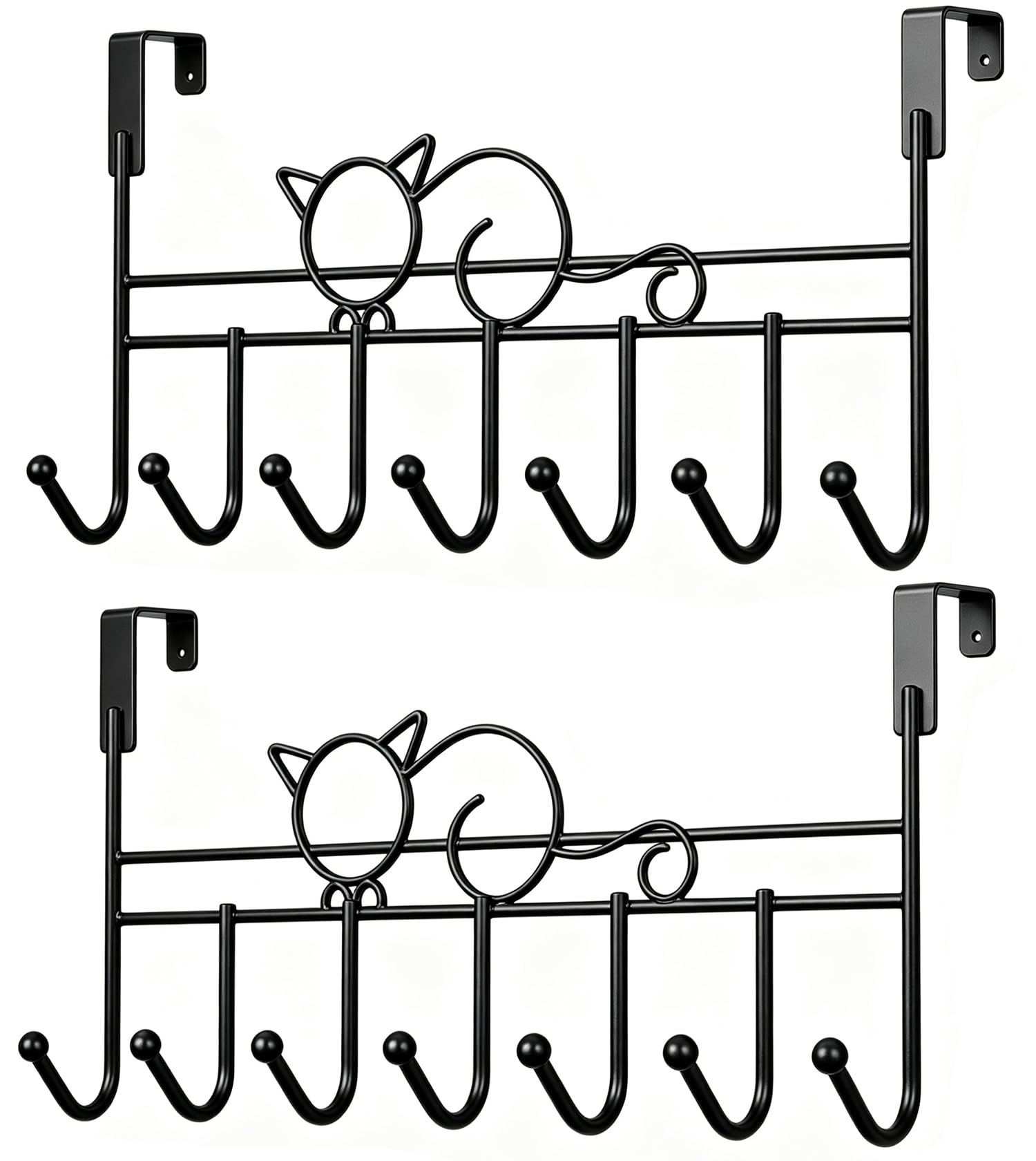 WBDXWB Over The Door Hook, Over Door Hanger for Coat, Towel, Bag, Robe (2 Pack, Black)