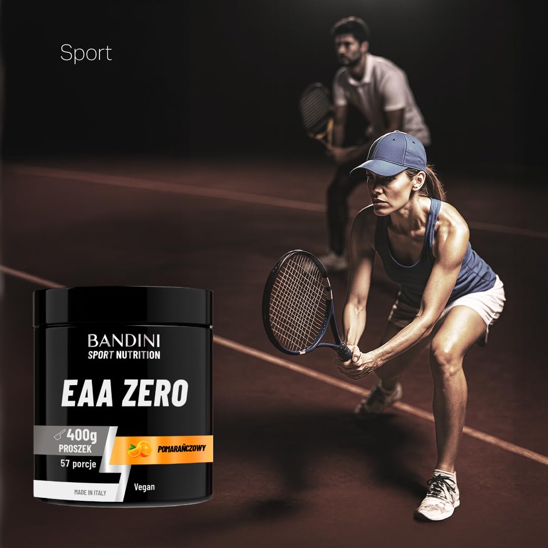 Bandini® EAA Essential Amino Acids w Proszku – 400 g Napój o smaku pomarańczowym, zawierający 9 niezbędnych aminokwasów w optymalnej proporcji. Bezcukrowy suplement wegański.