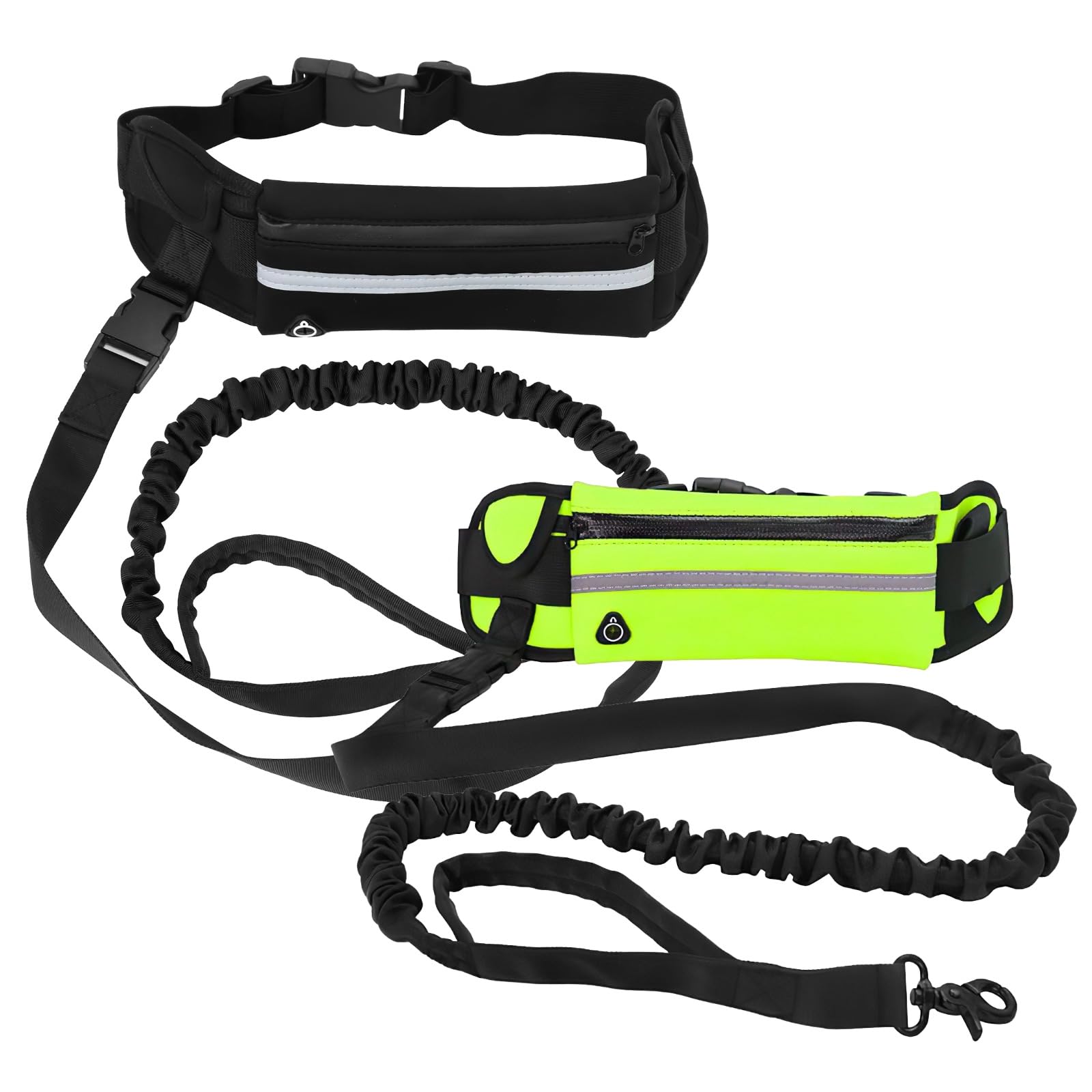 Lot de 2 laisses pour Chien Mains Libres avec Poche zippée, Laisse élastique, Sac Banane pour Running, Ceinture réglable, Poche pour téléphone et clés, Laisse de 125 cm
