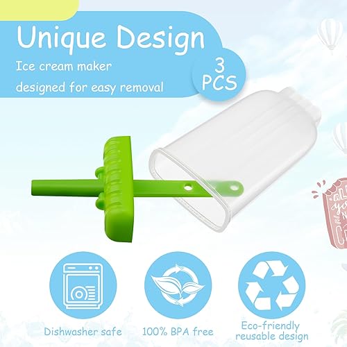 Miniatura 2 de Skylety 3 Pcs Reusable Ice Cream Molds Plastic Ice Pop Molds Ice Cream Holders for Kids Ice Cream Maker with 3 Pcs Funnels and 2 Pcs Cleaning
