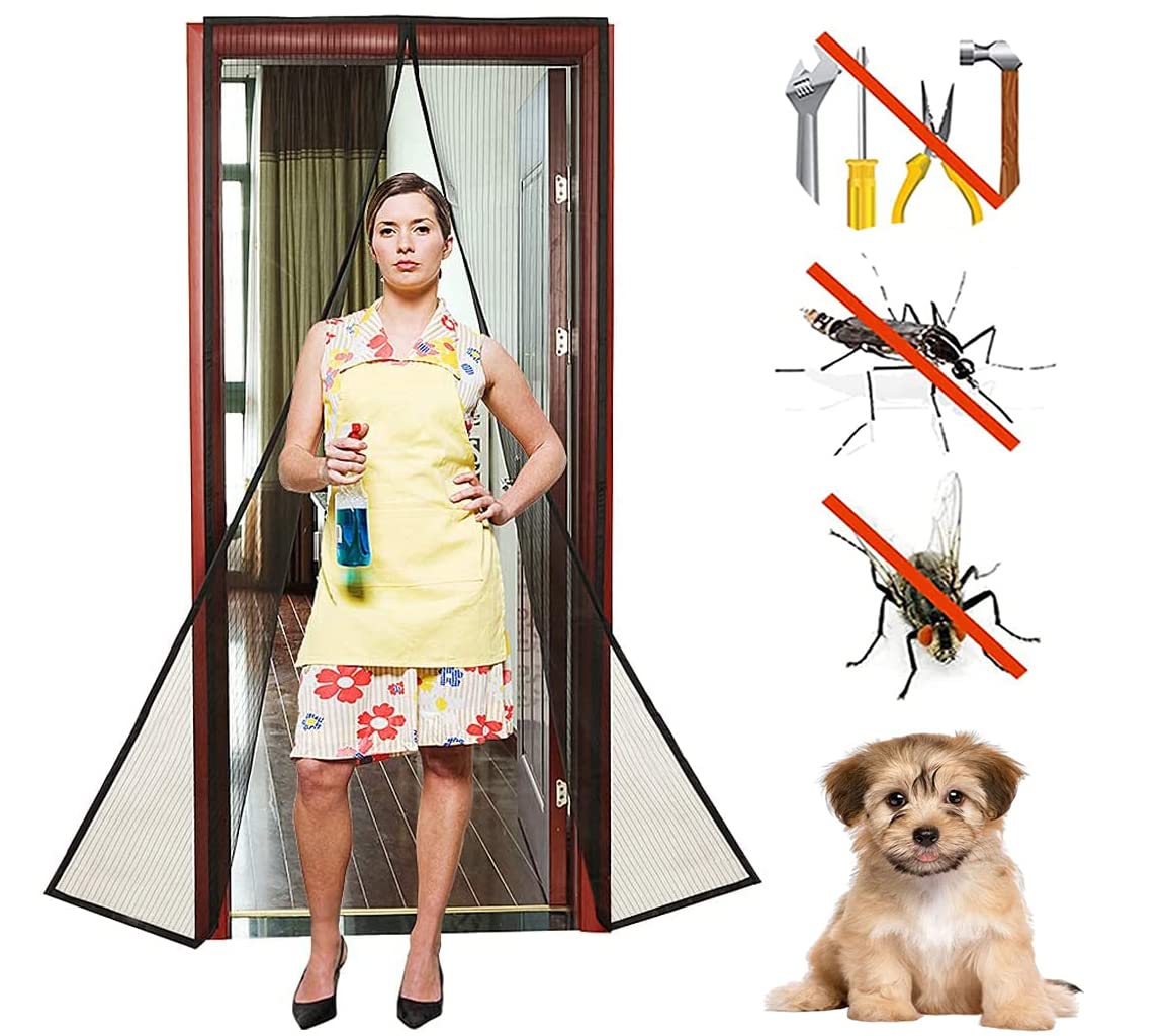 SYOSI Automatic Closing Mesh Net Magnetic Door Curtain (100x210cm, Black)