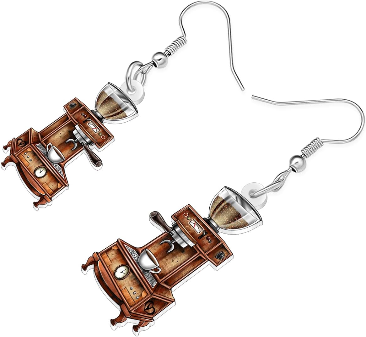 Acrylic Funny Coffee Machine Earrings Dangle Drop Retro Vintage Jewelry Cool Barista Gifts for Coffee Lovers Women Drinkers Mom image 3
