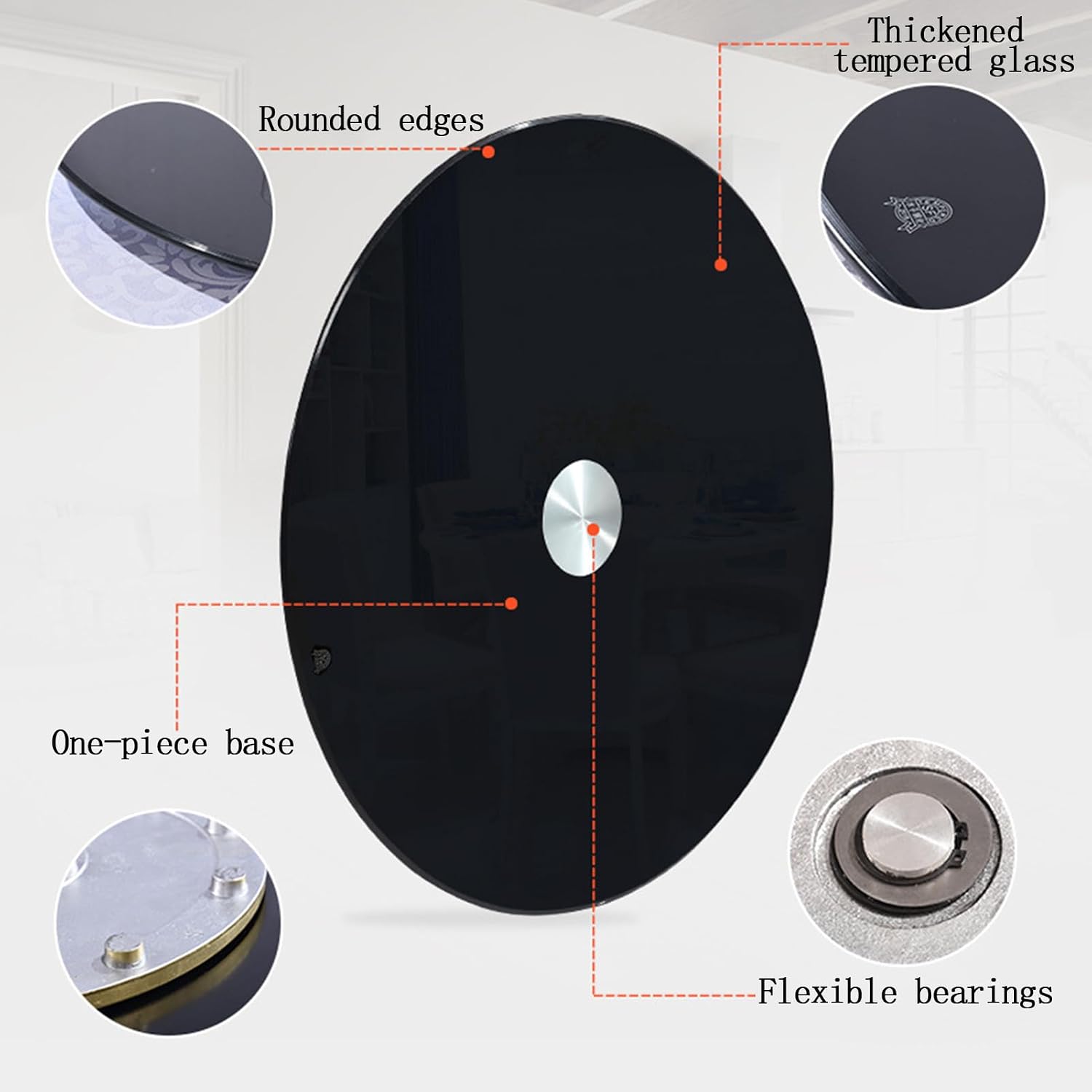 SATBIR Large Lazy Susan Turntable, Black Tempered Glass Turntable 20-40"" Various Sizes, Extra Large Tabletop for Dining Table Kitchen Table Top Centerpiece,Diameter: 70cm/28in, SATBIR-261465