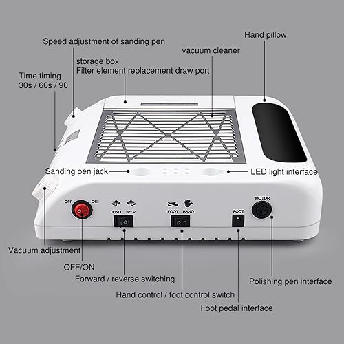 Miniatura 8 de Colector de polvo de uñas 6 en 1 para uñas acrílicas de 48 W, máquina de pulir con lámpara de uñas, aspiradora de uñas