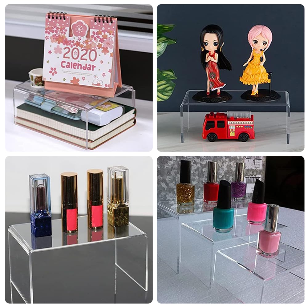 6pz Espositore Acrilico Trasparente Espositore Vetrina in Plastica in 3 Misure per Scaffali Alzate per Espositori Gioielli per Oggetti da Collezione, Cosmetici e Esposizione Artigianale