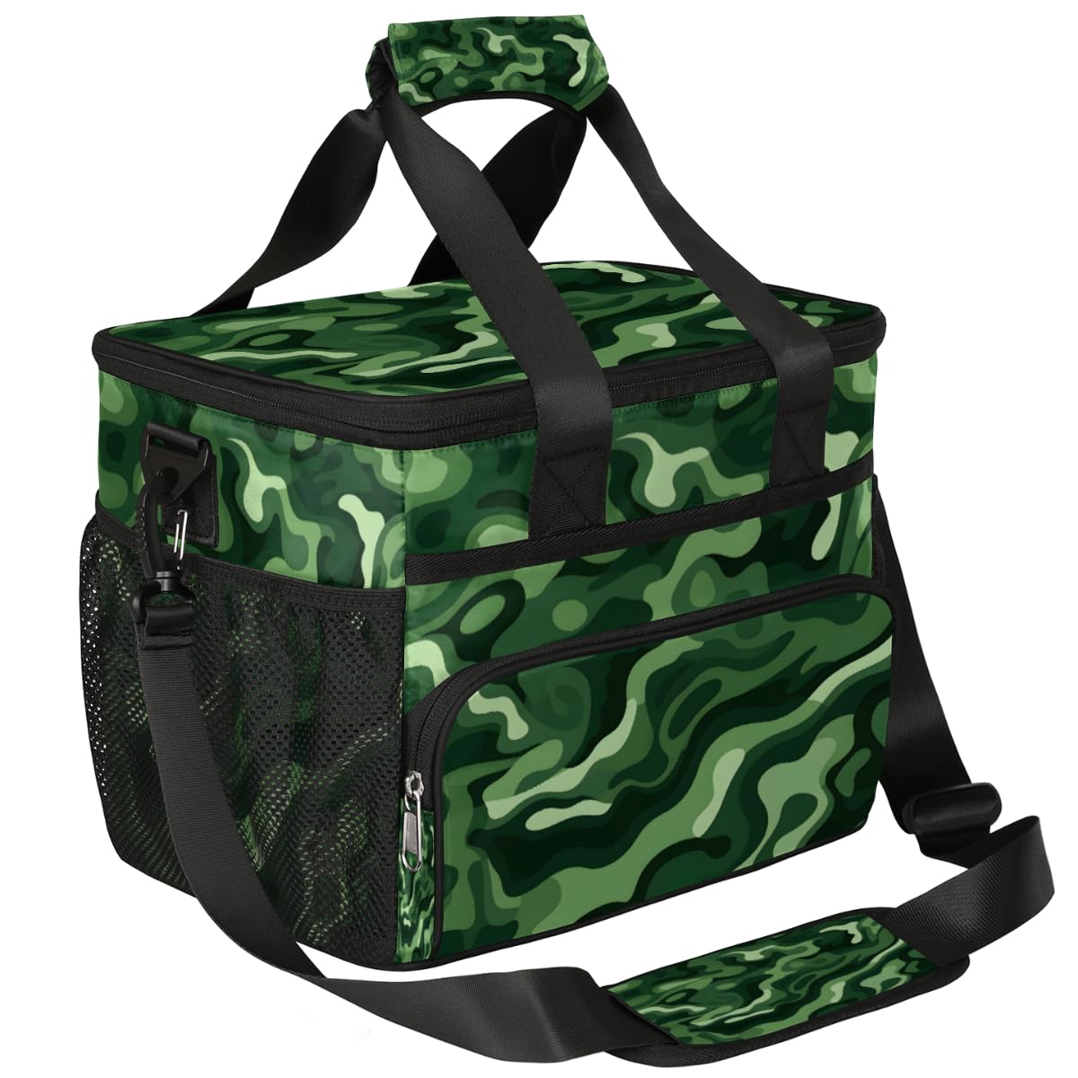 Abstract Camo Insulated Picnic Backpack Lunch Box for Women Men Picnic Basket Tote Lunch Bag Picnic Bag Portable Lunch Bags for Picnic, Beach, Work, Trip,Office, Camp Fashion Camouflage Green