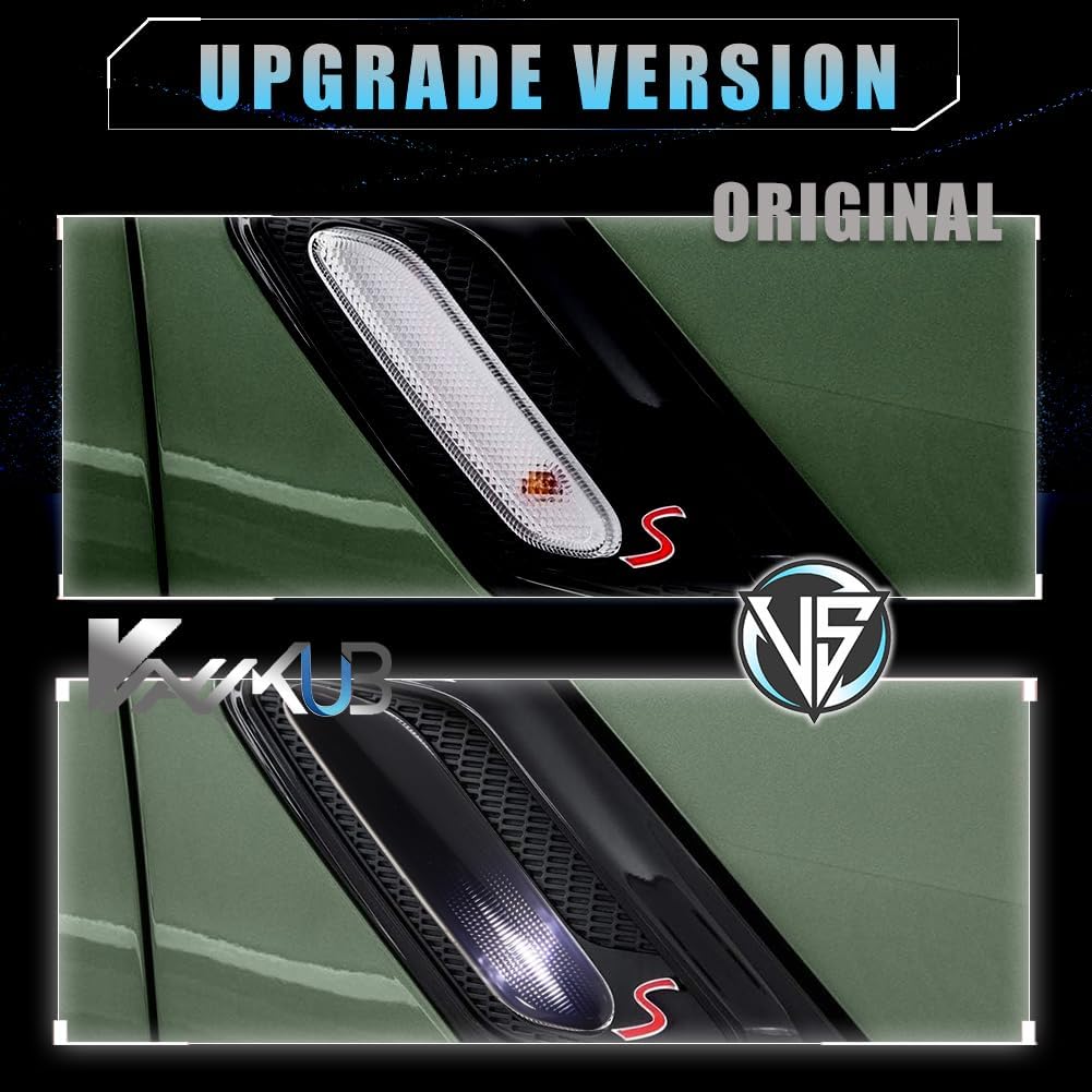 Smoked Lens LED Side Marker Light Housing for 2011-2016 Mini R60 R61, R60 R61 Side Bumper Marker Lights Covers with T10 Led Light Bulbs, LED Turn Signal Lamps Covers, 2 PCS