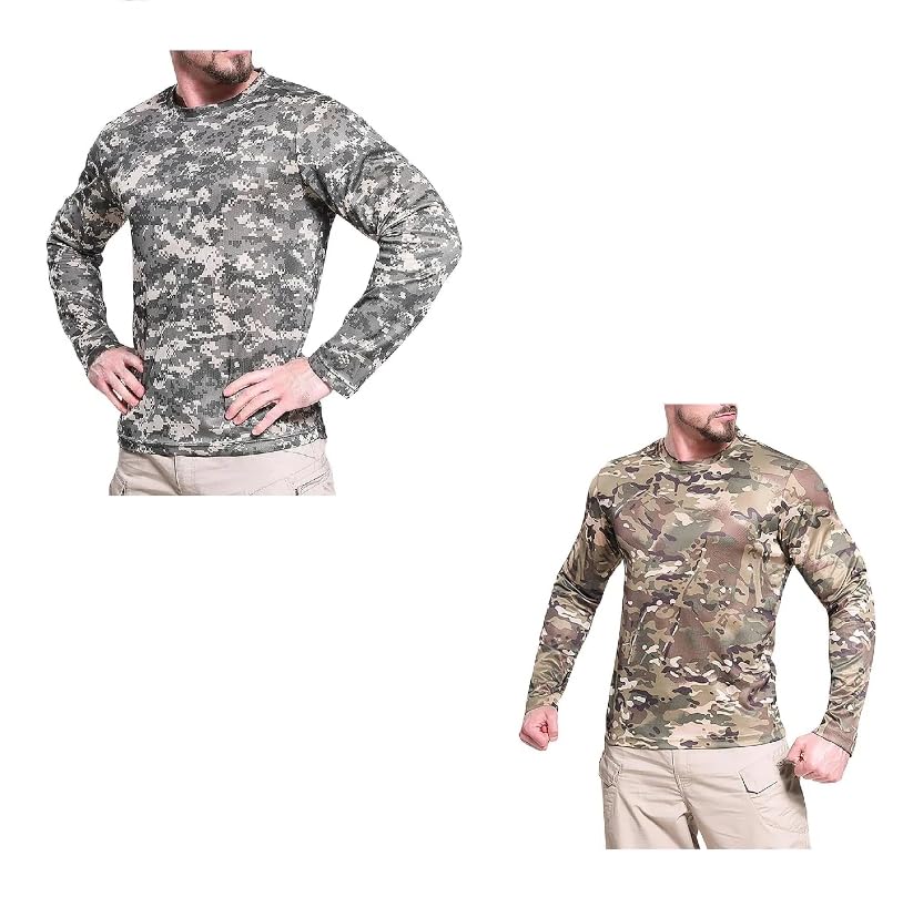2PCS Men Hunting Camo Shirt Outdoor Long Sleeve UV Sun Protection Sun Shirts Loose Fit Quick Dry Running Workout Shirt (XL,06)