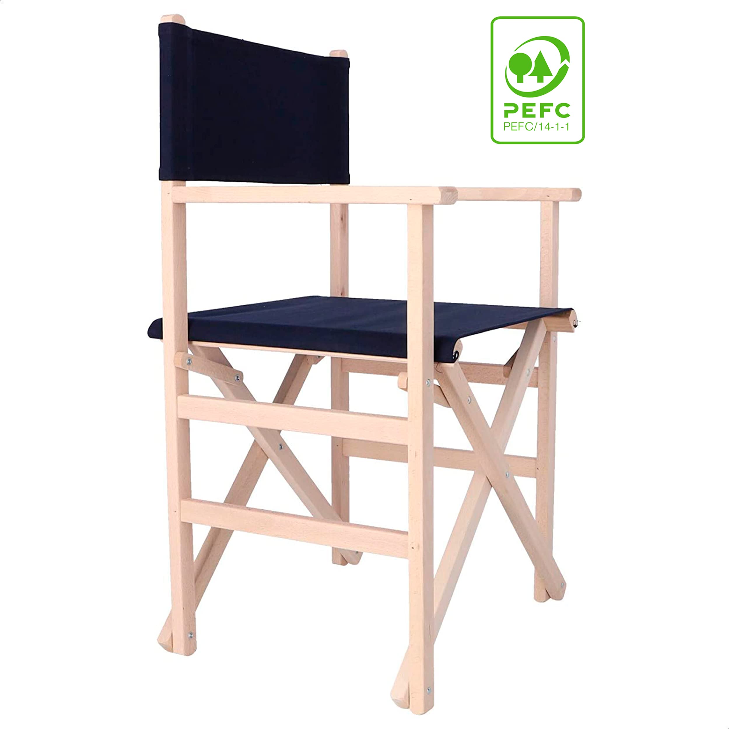 Aranaz - Sillón Director Plegable Sin Barniz Lona, Azul Marino