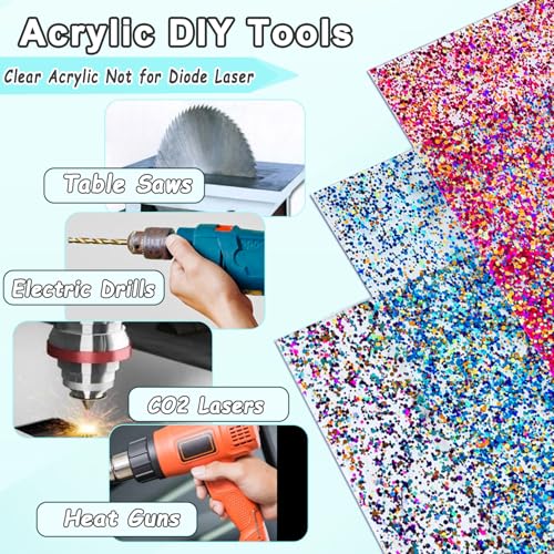 Image of Confetti Dot Glitter Acrylic Sheets 8 inch x 8 inch Clear Sparkly Cast Acrylic Sheet 1 /8 Thick for Laser Cutting and Engraving CNC (3, Assorted, 8 inchx8 inch)