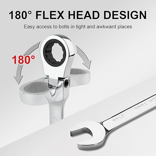 Miniatura 5 de Jetech Llave de trinquete de cabeza flexible de 1.063 in, llave combinada de trinquete métrica de 12PT 72 dientes, llave de engranaje de acero Cr-V