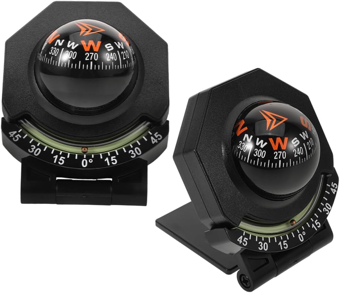 2pcs Car Dashboard Compass Inclinometer, High-Precision Vehicle Navigation Compass Ball, Marine and Car Dash Mount for Automotive and Boat Use