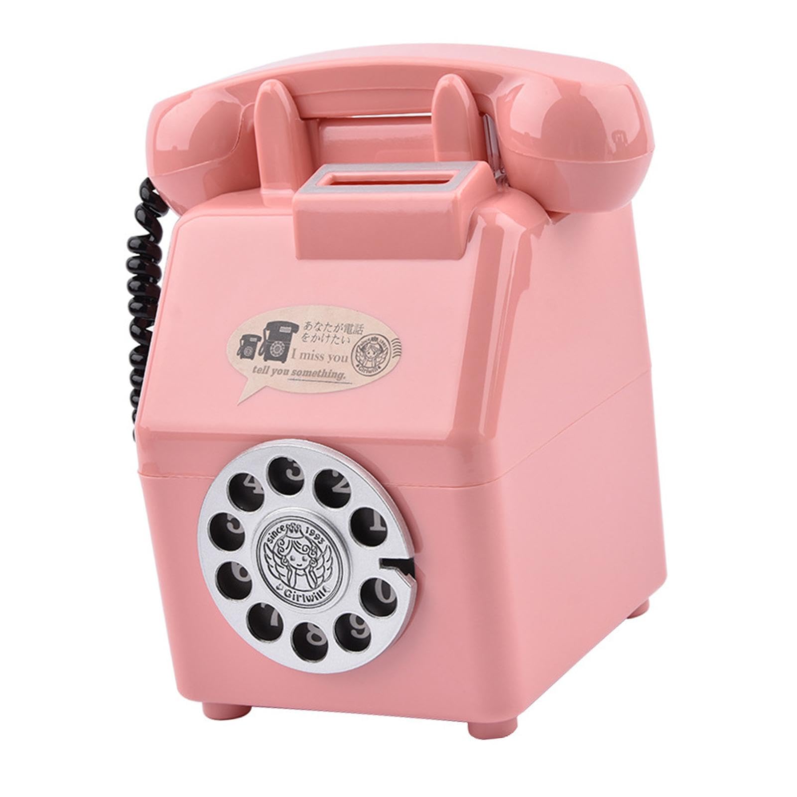 OUOULAJY Retro Telephone Piggy Bank Cartoon Money Saving Pot for Office Bedroom Shelf Pink 16x10.5 cm