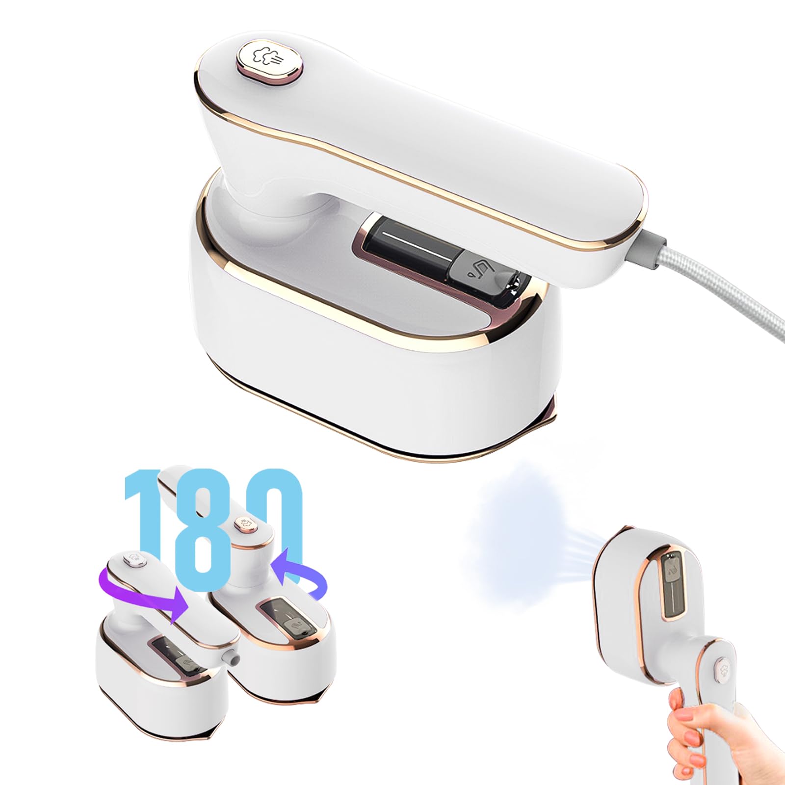 Gabrella Travel Iron, 1000W Mini Steam Iron, 2-in-1 Foldable Handheld Portable Steamer Iron, 20s Fast Heat Up, Ceramic Nonstick Soleplate Cordless Travel Hand Held Steam Iron for Clothes Coat Holiday