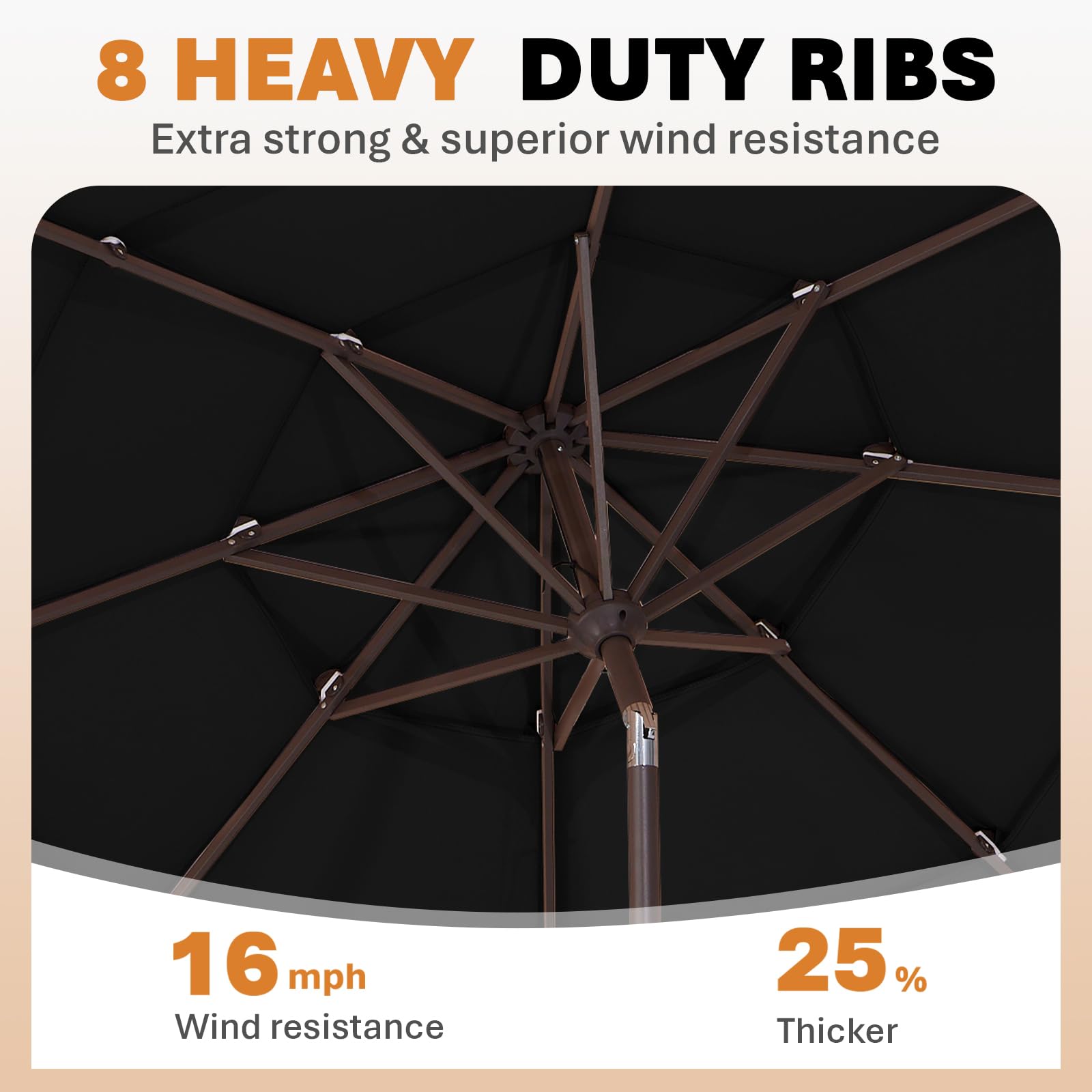 JEAREY 9FT 3 Tier Patio Umbrella Outdoor Market Umbrella Table Umbrellas with 8 Ribs 1.5 Pole Push Button Tilt and Crank UV Protection for Garden,Black : Patio, Lawn & Garden