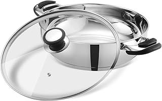 Vinod Durban Stainless Steel Kadhai with Glass Lid 1.7 Litre (20 cm) 6.2mm Thick Kadhai for Deep Frying Induction and Gas Base 2 Year Warranty - Silver