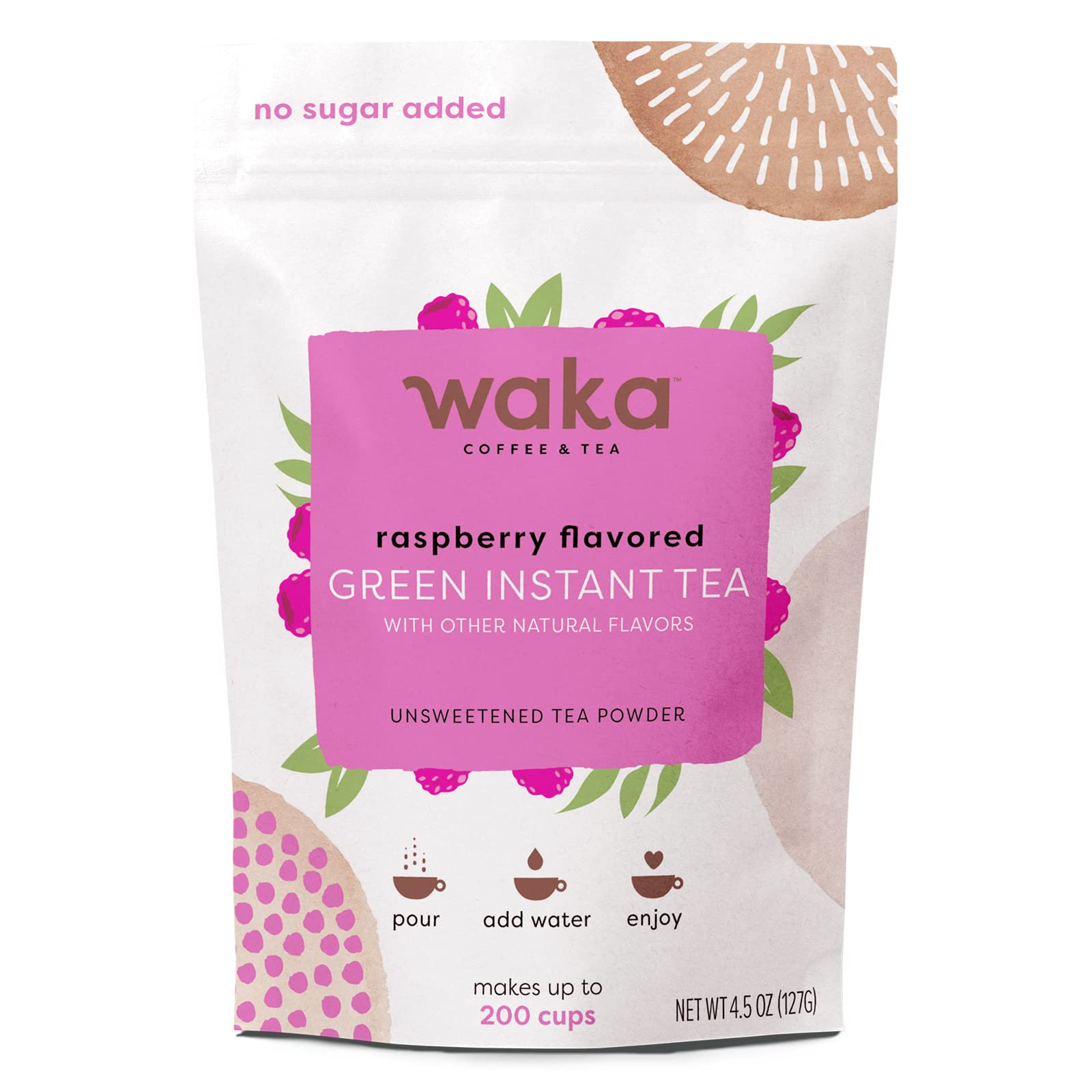 Buy Waka Quality Instant Tea — No Sugar Added & Unsweetened Raspberry Flavored Green Tea Powder