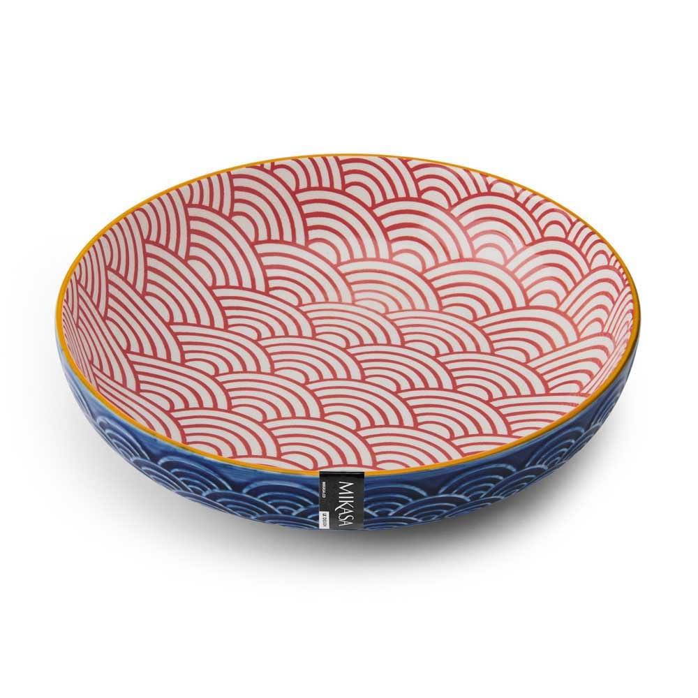 Steingut-Schale in Blau mit Bogenmuster von Mikasa, 21 cm