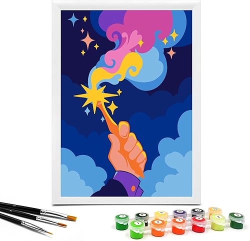 Miniatura 9 de Nariolar Pintura por números para niños de 8 a 12 años con cartón preimpreso de 7 x 9.5 pulgadas, 12 macetas de pintura acrílica y 3 pinceles de