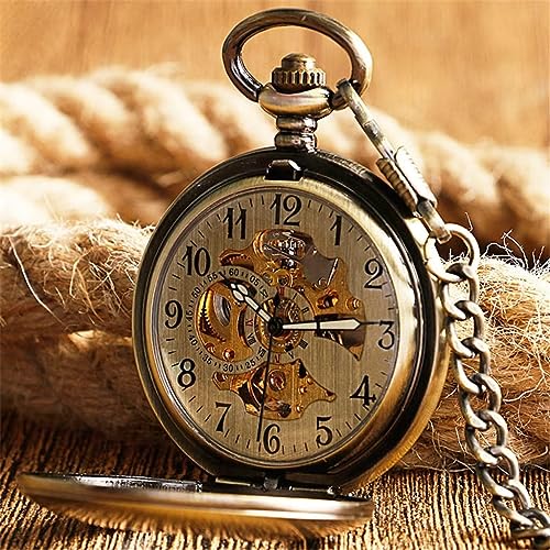 Reloj de bolsillo de cobre retro con colgante para chaleco elegante 4