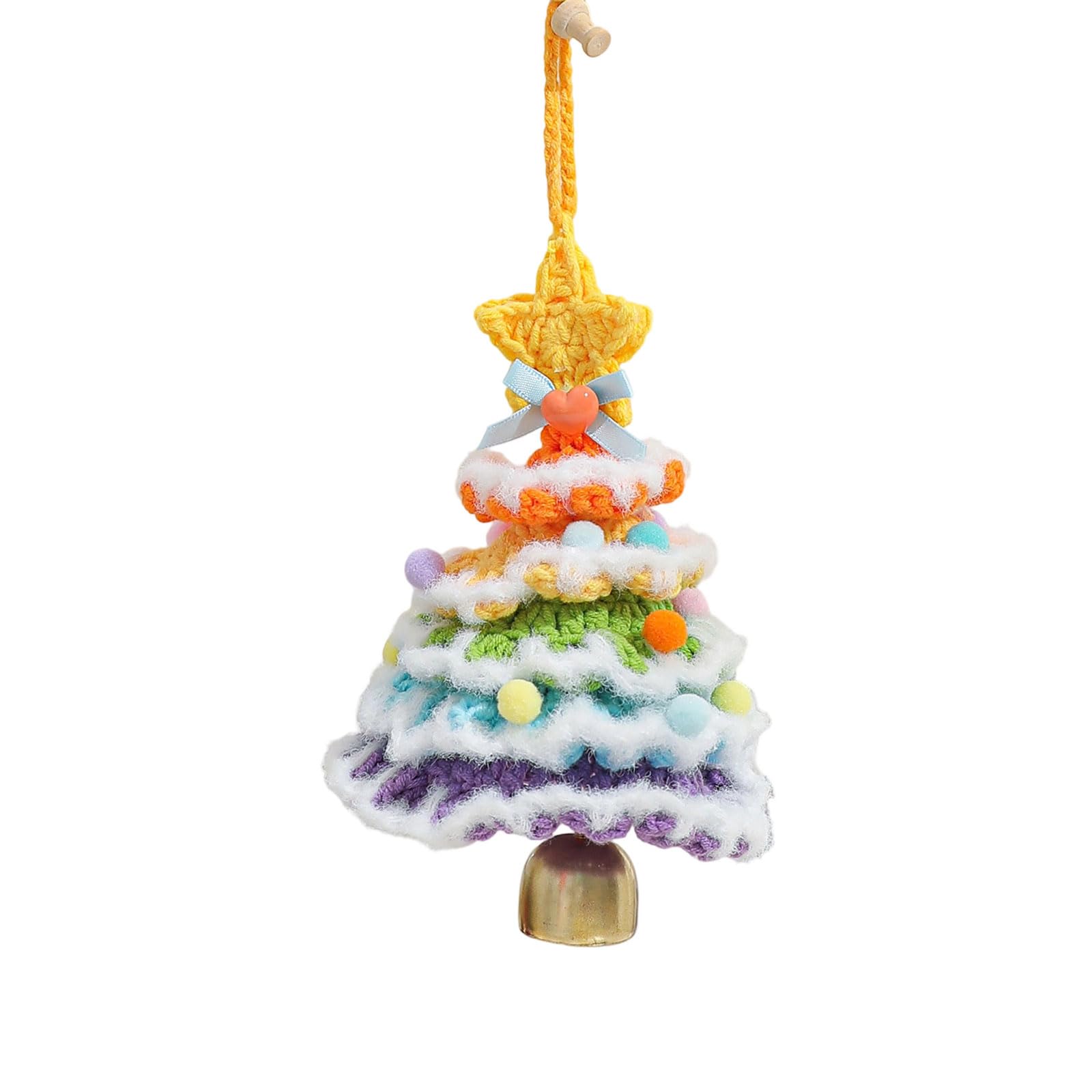 KAQNTUD Crocheted Christmas Tree Hanging Decoration Handmade Yarn Decoration with Bell for Car Interior Holiday and Festive Holiday Accents
