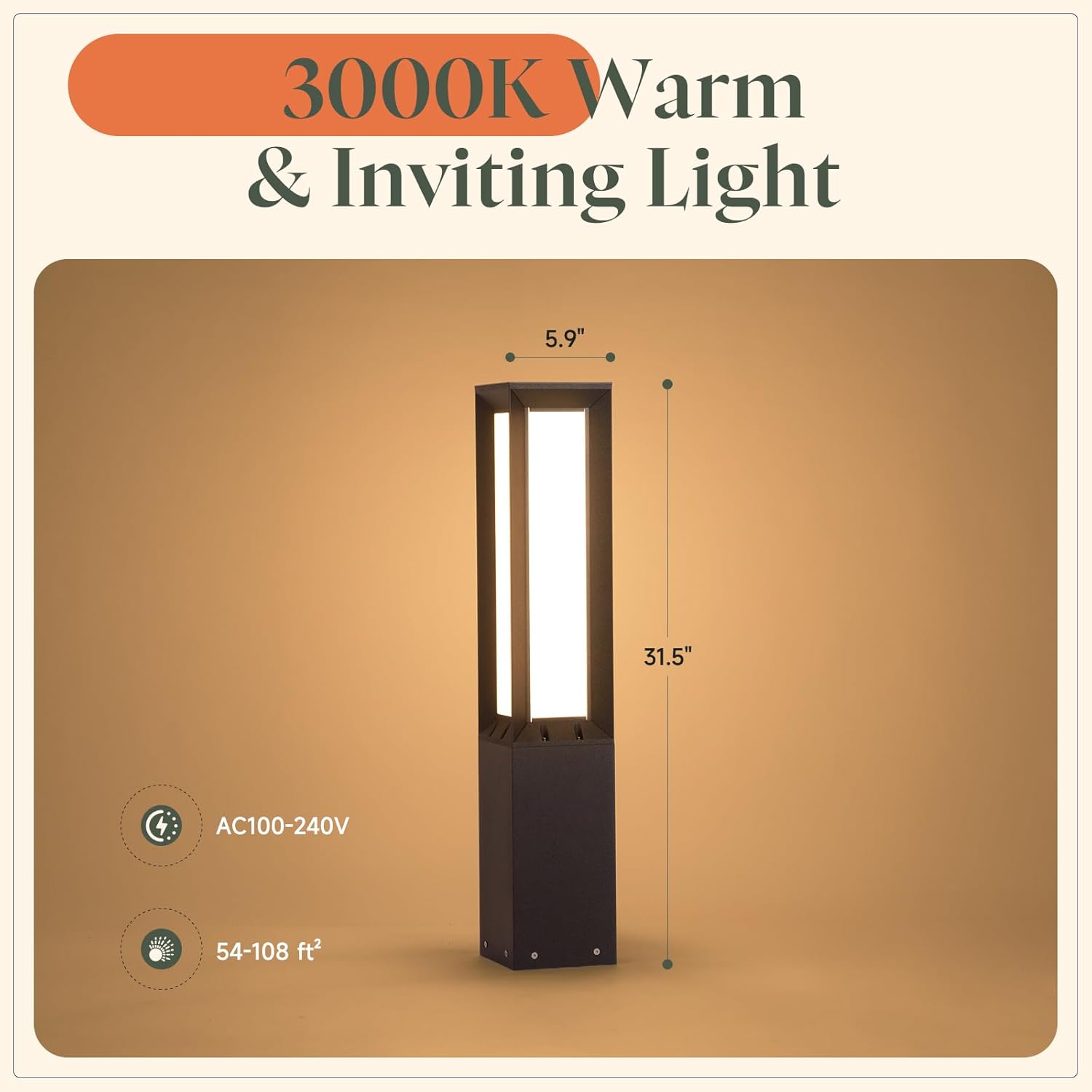 Outdoor Pathway Lights Wired, 31.5" Tall Landscape Path Lights, AC 100-240V Aluminum Bollard Light, IP65 Waterproof Driveway Light, 3000K LED Patio Pathway Lighting for Commercial Walkway Lawn