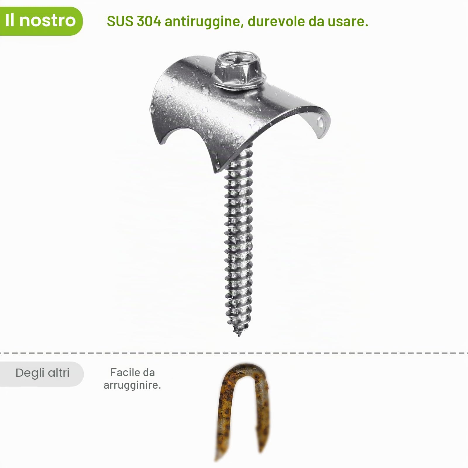 Insaga Graffette per recinzione metallica, chiodi per recinzione in acciaio inossidabile 304, graffette riutilizzabili, 200 viti per recinzione con fissatore per reti metalliche e recinzioni tessute