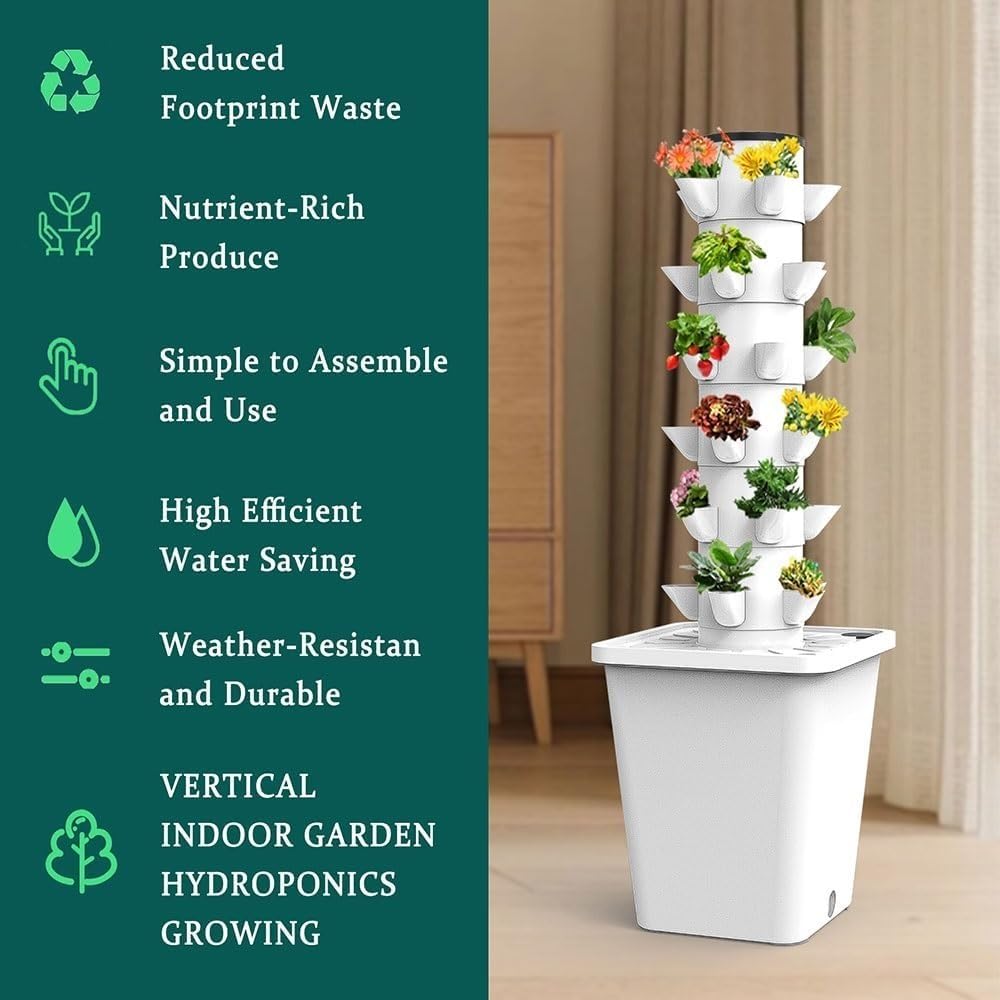 Kit de germinación para vivero (15-30 Unidades), jardín aeropónico automatizado, de Cultivo Vertical hidropónico, con Bomba y depósito de Agua móvil (no Incluye plántulas)