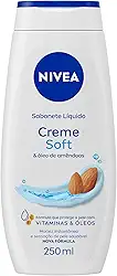 NIVEA Sabonete Líquido Creme Soft 250ml - Fragrância suave de amêndoas, sensação de pele macia e hidratada, em equilíbrio com o pH da pele