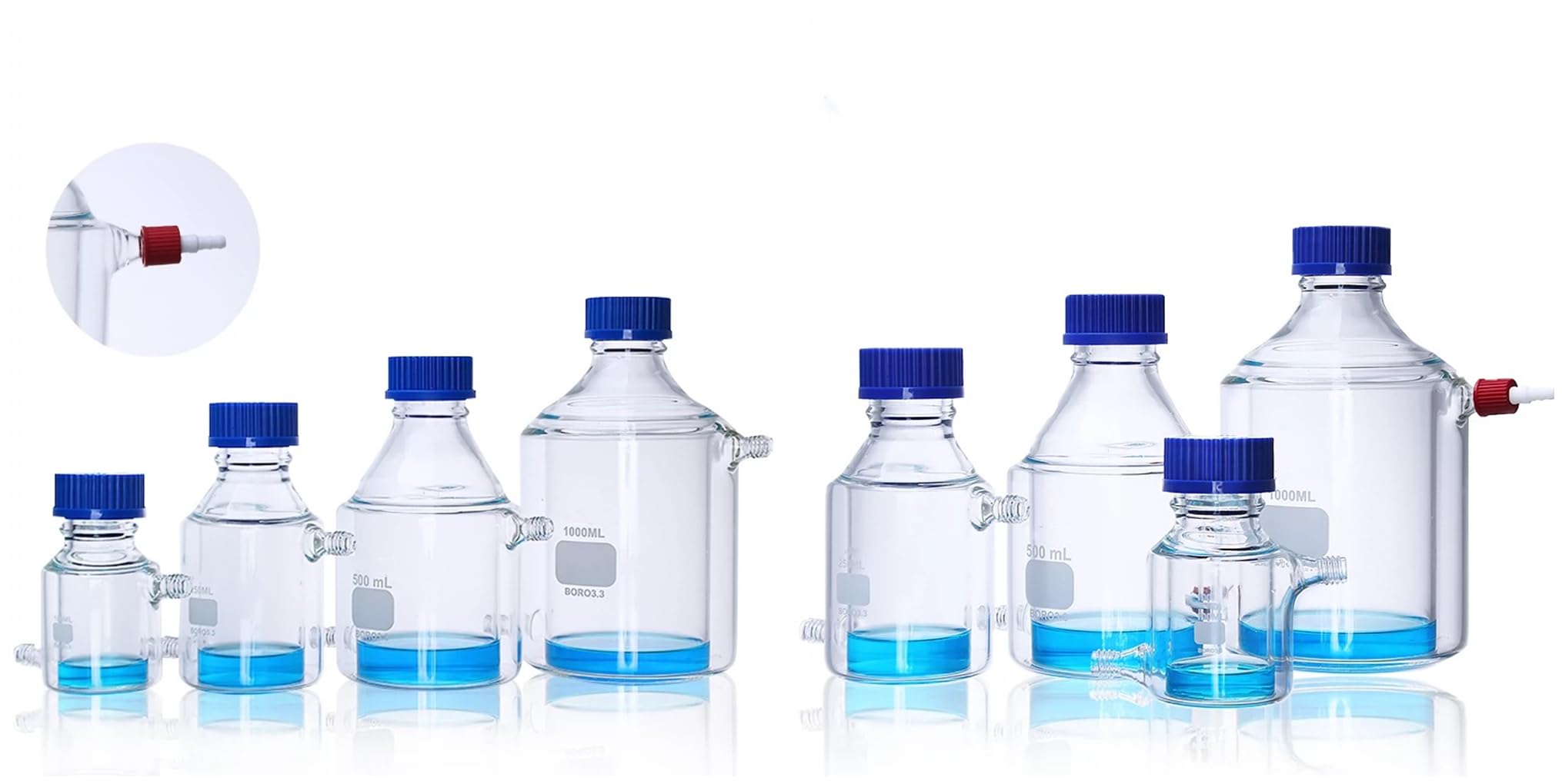 Botella agitadora de vidrio de borosilicato de doble capa - Reactor agitador magnético con boquillas roscadas(1000ml)