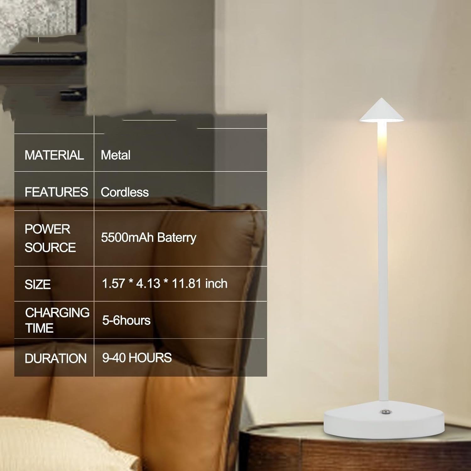 ZR98US Lampada Tavolo LED cordone Portatile con Cassa in Modo coerente funzionalità di Ricarica, per e Camera Letto, Pacchetto da 2 Adatto a Soggiorno, dormitorio, Ufficio,