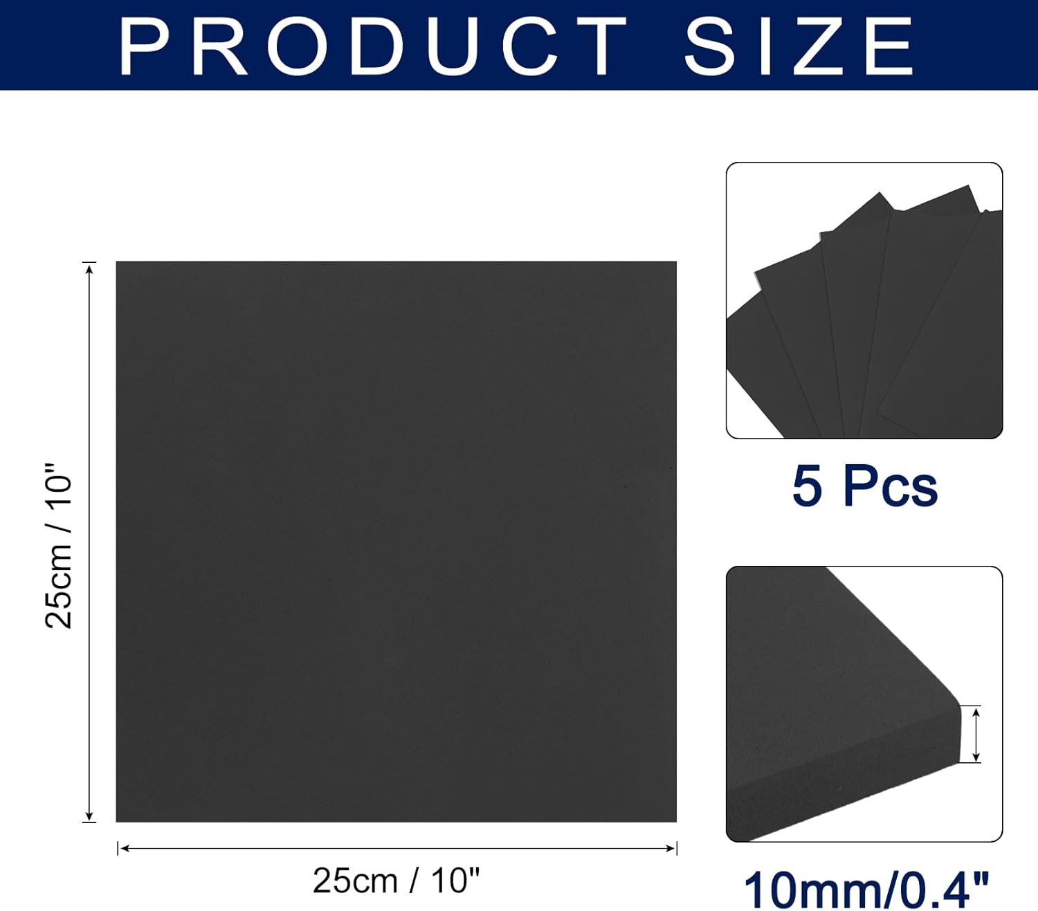 MECCANIXITY Foam Sheets Crafts 10x10 Inch 10mm EVA Craft Foam Paper Foam Sheets for Crafts Projects DIY Cosplay Modeling, Black, 5 Sheets