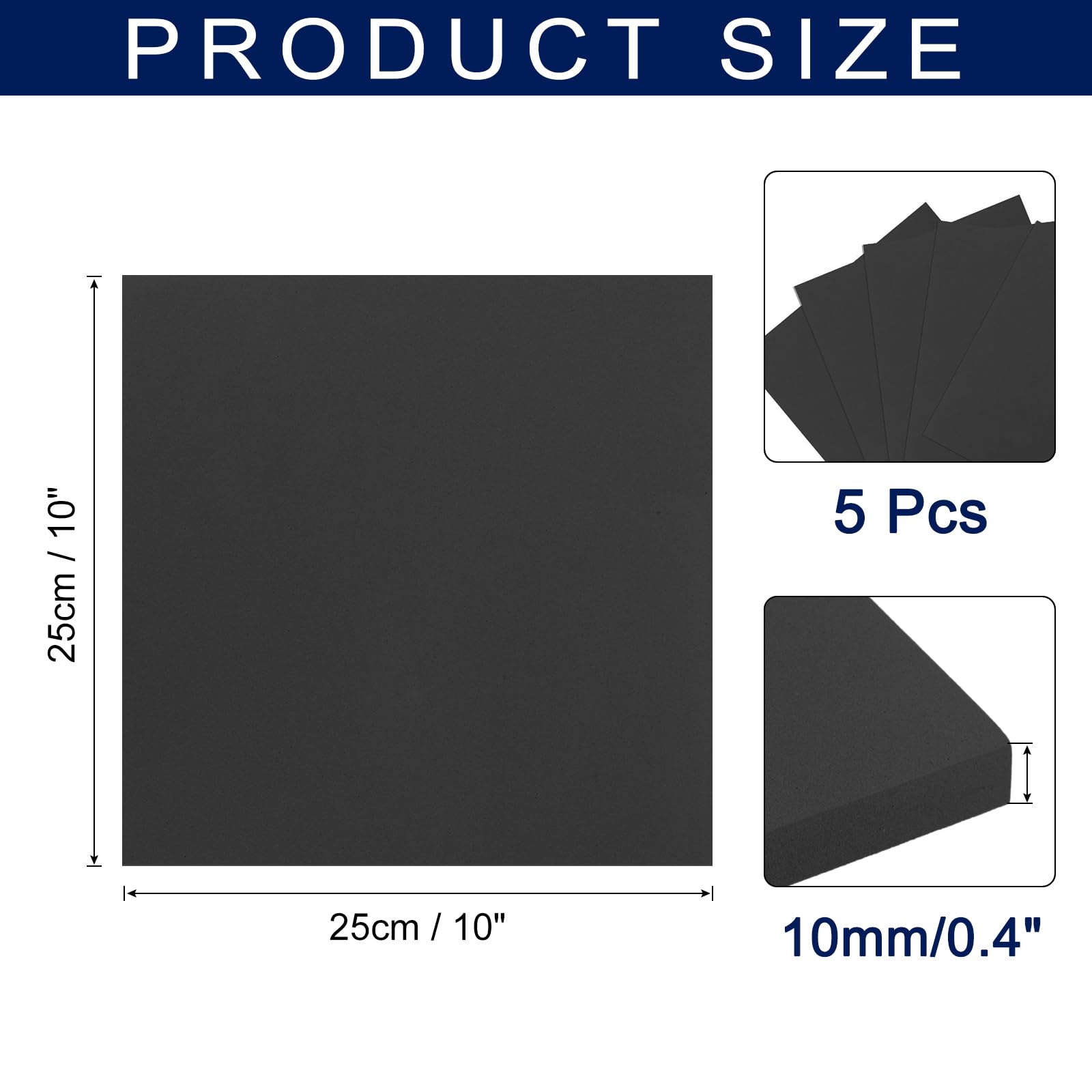 QUARKZMAN Láminas de Espuma para Manualidades de 10x10 Pulgadas 10mm Eva Papel de Espuma para Manualidades Proyectos de Manualidades DIY Cosplay Modelado, Negro, 5 Láminas