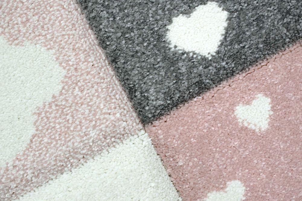 CARPETIA Tapis de Jeu Chambre Enfant Cœurs Arc-en-Ciel Pois en Rose crème Gris - très résistant & antisalissure Größe 120x170 cm