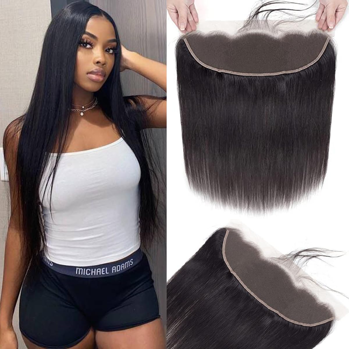 Lace Frontals 13x4 Transparent Lace Frontal Closure Human Hair Frontals Pre Plucked with Natural Hairline Ear to Ear Straight Natural Color 8 Inch