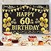 Trgowaul 60th Birthday Backdrop Gold and Black 5.9 X 3.6 Fts Happy Birthday Party Decorations Banner for Women Men Photography Supplies Background Happy Birthday Decoration