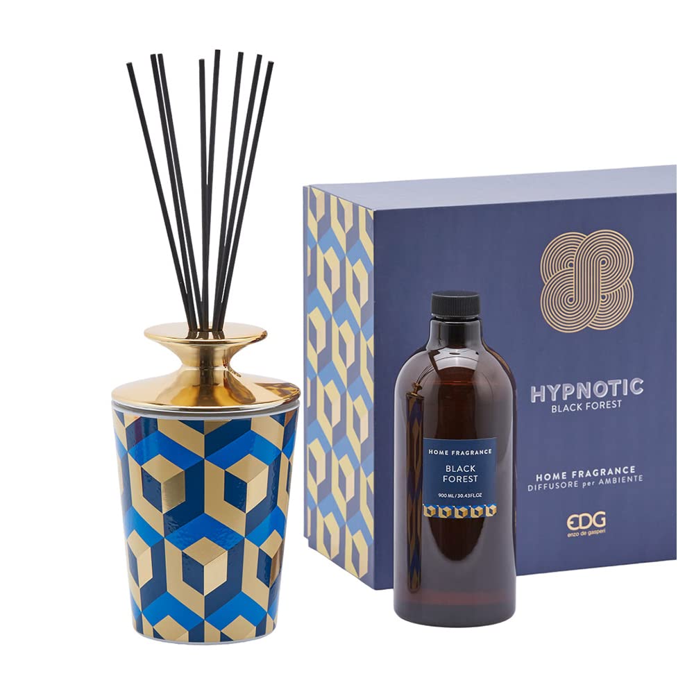 EDG Enzo de Gasperi Profumatore per Ambienti casa con Bastoncini, Bottiglia in Ceramica Lucida Hypnotic Midnight Garden 900ml 4 Varianti Black Forest