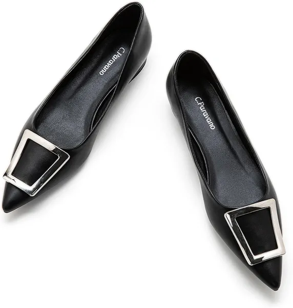 C.Paravano Flats Shoes for Women Pointed Toe Flats Dressy Flats Ballet Flats Shoes Patent Leather Shoes Comfortable Slip On Flat 10.5 Black