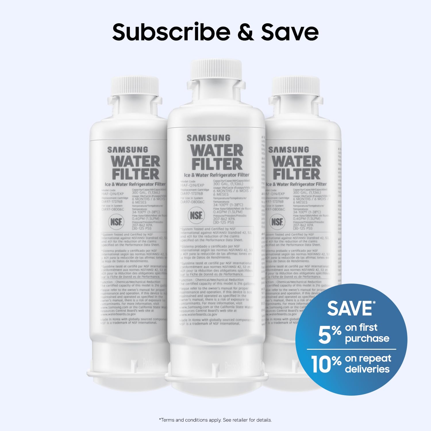 SAMSUNG - Filtro dell'acqua per frigorifero, confezione da 1 (HAF-QIN/EXP) (la confezione può variare), DA97-17376B