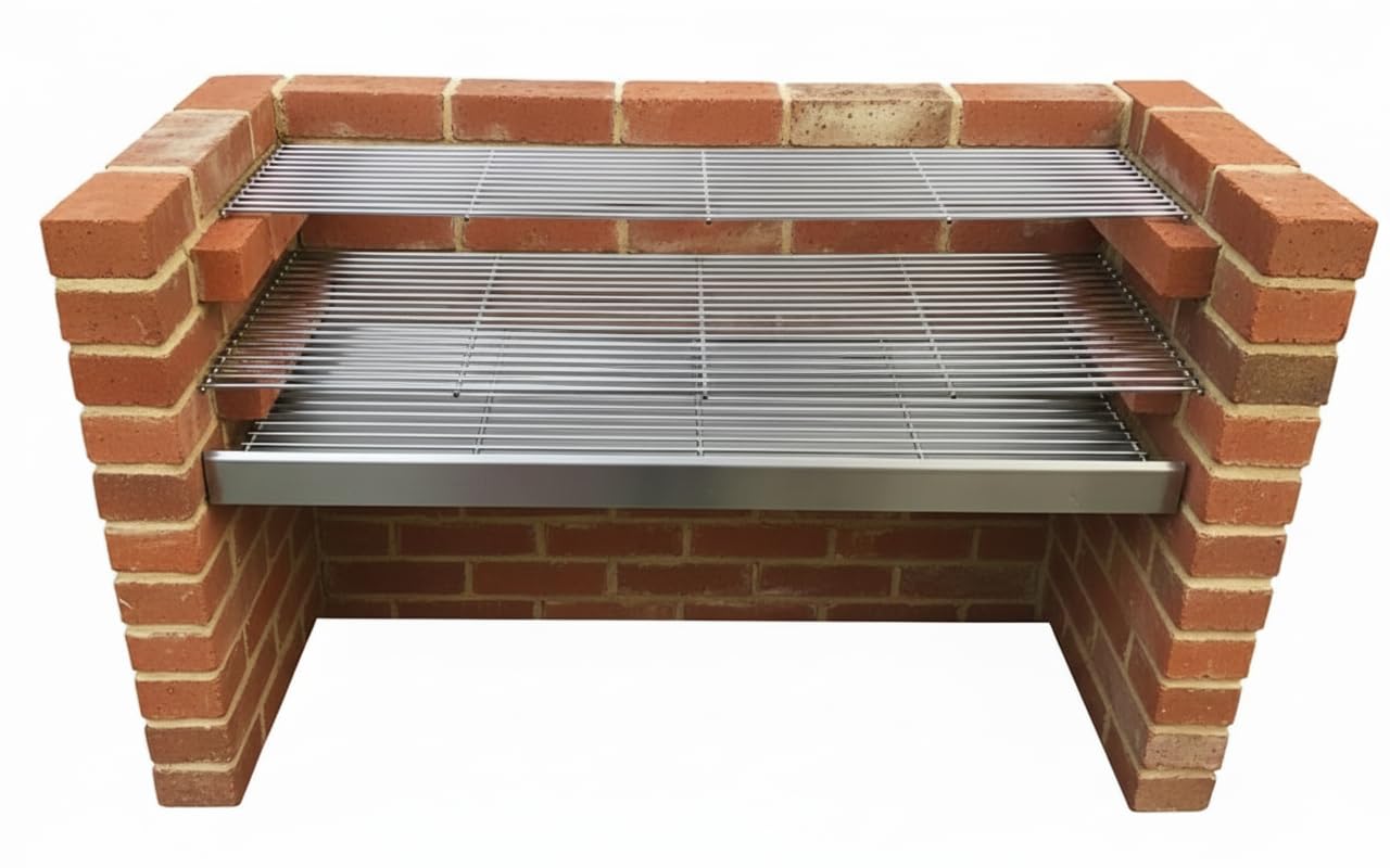 Extra Large Brick BBQ Kit with 6mm Stainless Steel Cooking & Warming grill - Measuring 112cm