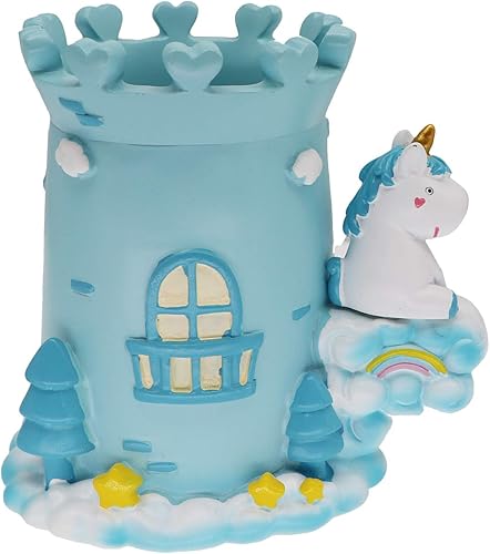 Lindo castillo de unicornio para lápices, organizador de escritorio, organizador de escritorio, organizador de papelería, soporte de brochas de