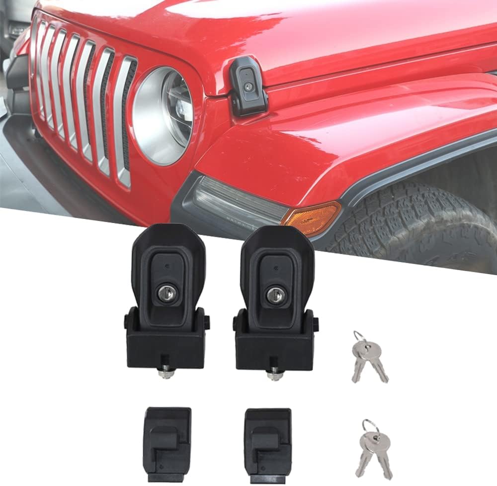 Hood Latches Anti-Theft Hood Locks Catch Kit Compatible with Jeep Wrangler JL JLU 2018-2024 JT Gladiator 2020-2024