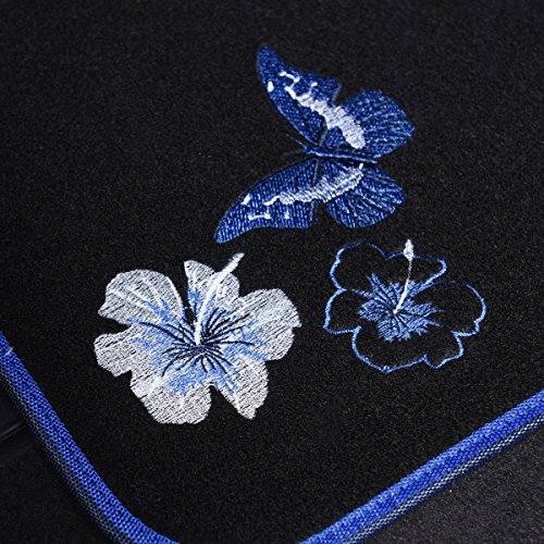 Car Pass Universal Fit Embroidery Butterfly And Flower Car Floor Mats, Blue Car Floor Mats Fit 95% Automotive,Suvs,Sedan,Vans,For Women,Girly,Set Of 4 (Black With Blue) #TOP7