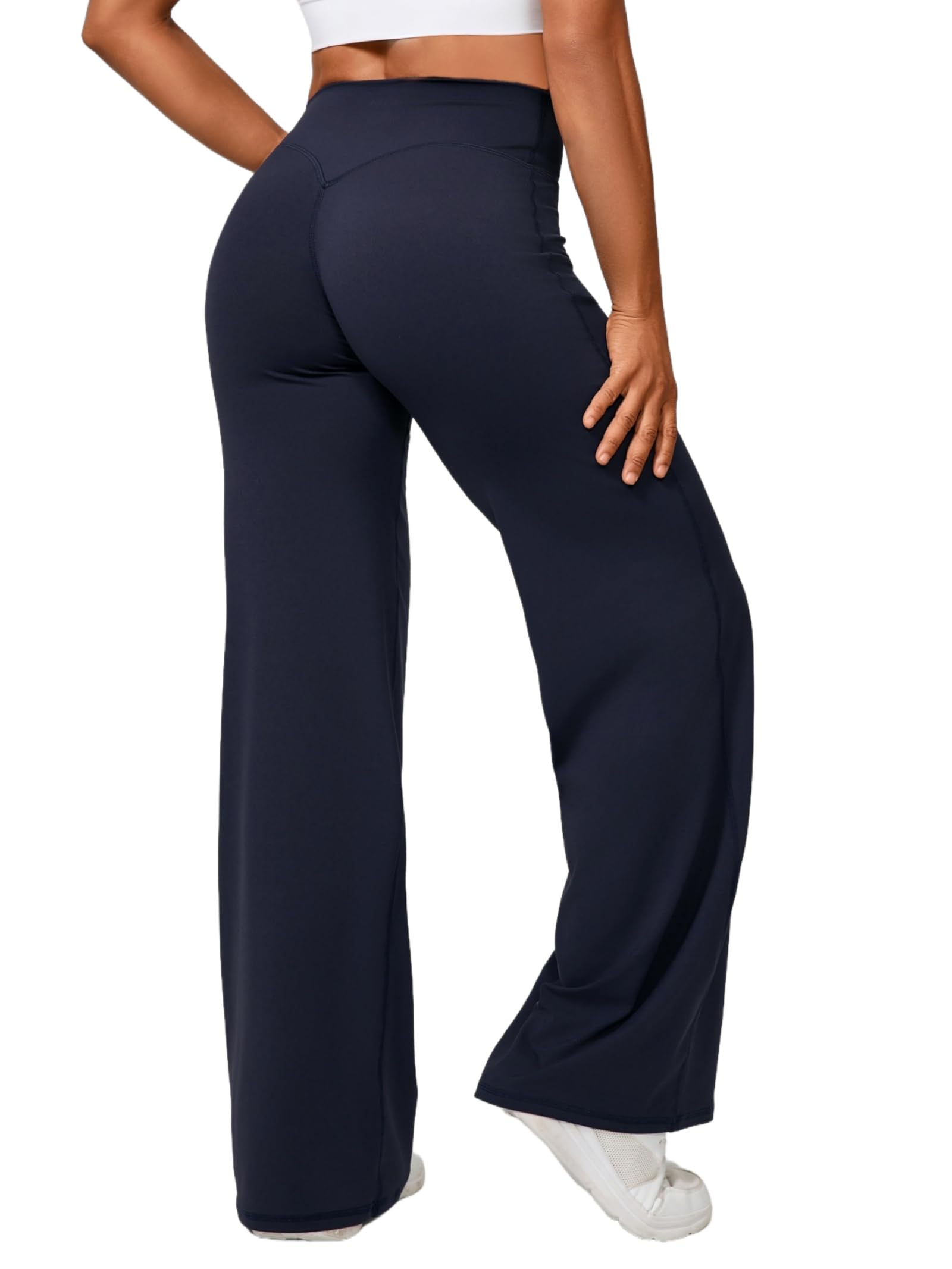 Odizli Yogahose Damen Lang High Waist Blickdicht Yoga Gym Sport Straight Leg Hose Scrunch Leggings Schlaghose