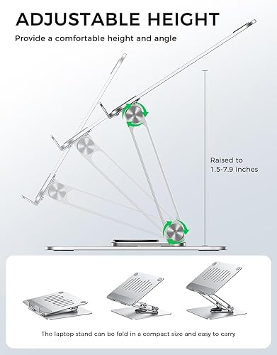 Miniatura 3 de MAGIC JOHN Soporte ajustable para laptop para escritorio, soporte elevador plegable giratorio de 360, diseño ergonómico, soporte para computadora