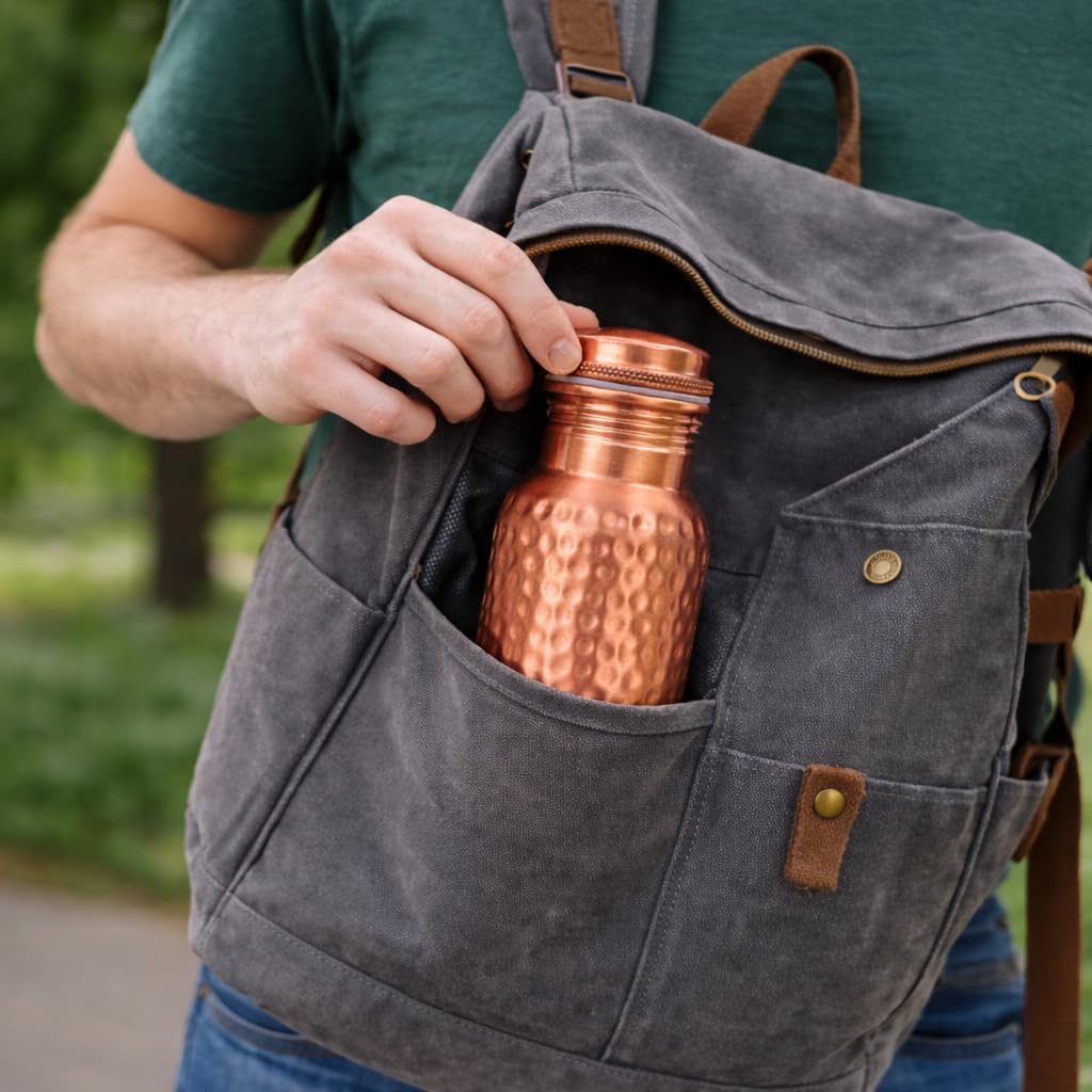 Copper Water Bottle,Hammered Ayurvedic Pure Copper Bottle With Brush For Drinking - Drink More Water, Lower Your Sugar Intake And Enjoy The Health Benefits Immediately 32 Oz (950 ml) Extra Large