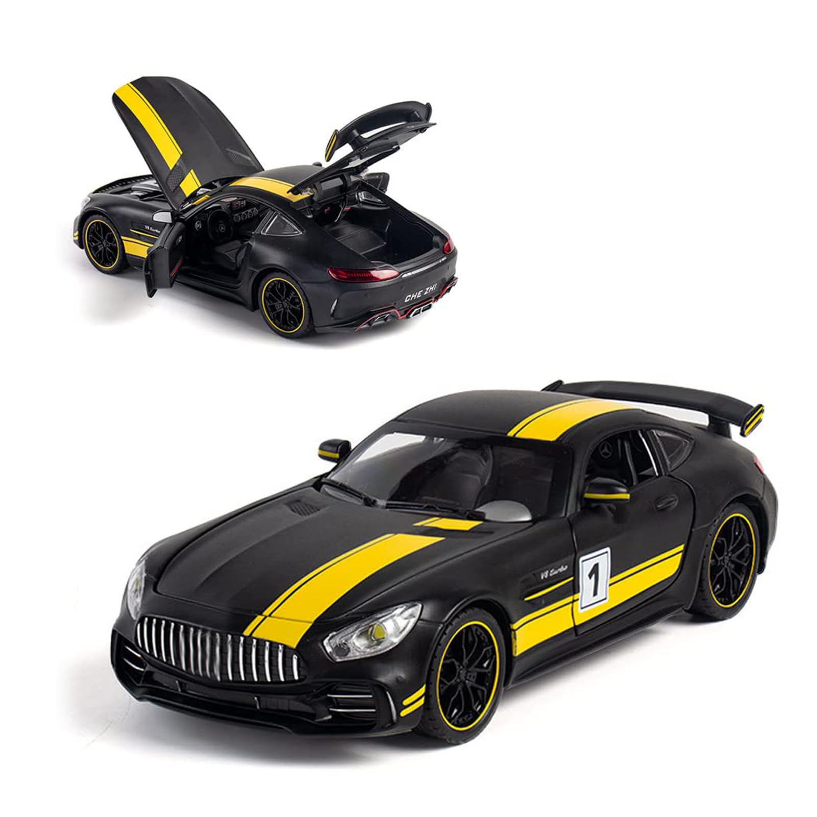 Exquisite Model 1/24 Toy Cars Model Car, Sports Car Model, Zinc Alloy Pull Back Toy car with Sound and Light for Adults Boys Girls Gift Decoration Toy (Black)